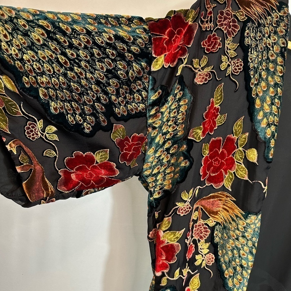 Xhilaration Womens Kimono Floral Peacock Burnout Velvet Petite XS/S TP/P Boho - Picture 10 of 14